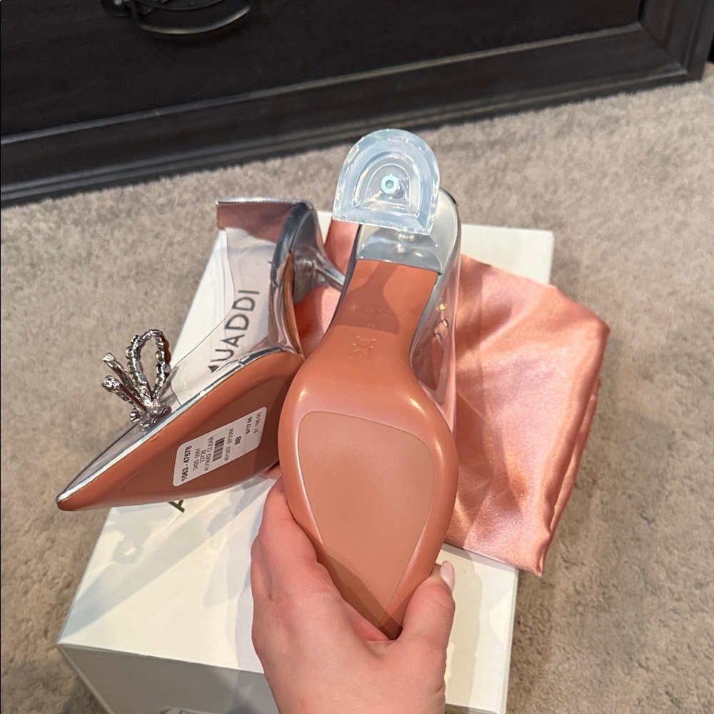 Amina Muaddi Clear PVC Rosie Glass Pump with Crystal Bow - Picture 3 of 6